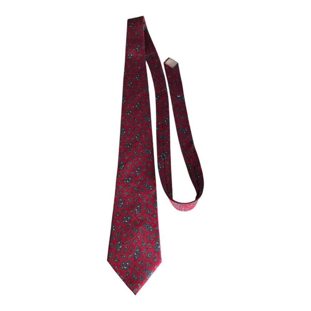 Christian Dior All Silk Paisley Necktie Red Blue Made in USA Fabric Woven in Ita